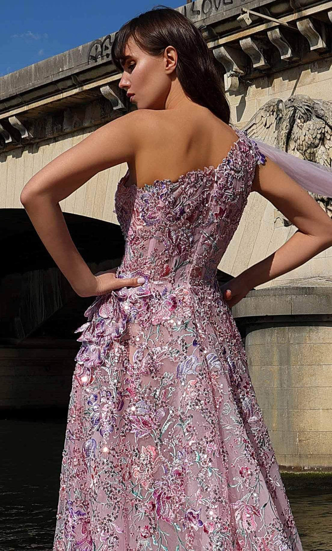 MNM Couture K4020 - Floral Embroidered One Shoulder Gown Evening Dresses