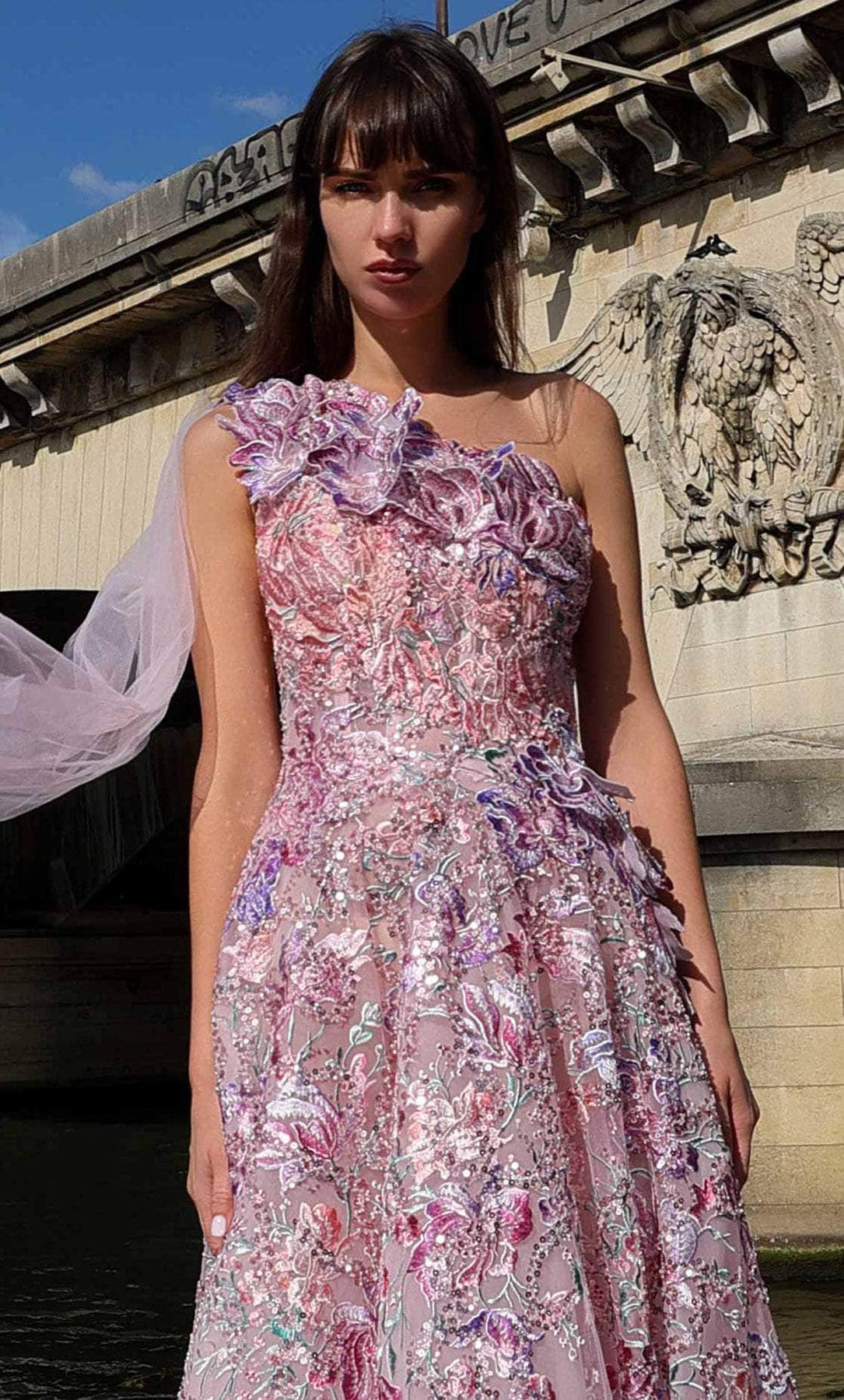 MNM Couture K4020 - Floral Embroidered One Shoulder Gown Evening Dresses