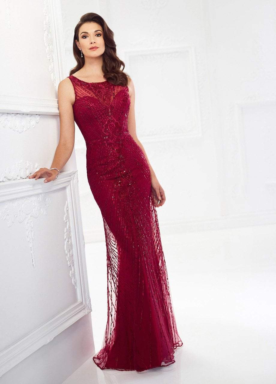 Mon Cheri Sleeveless Embroidered Tulle Gown 118963 CCSALE 8 / Wine