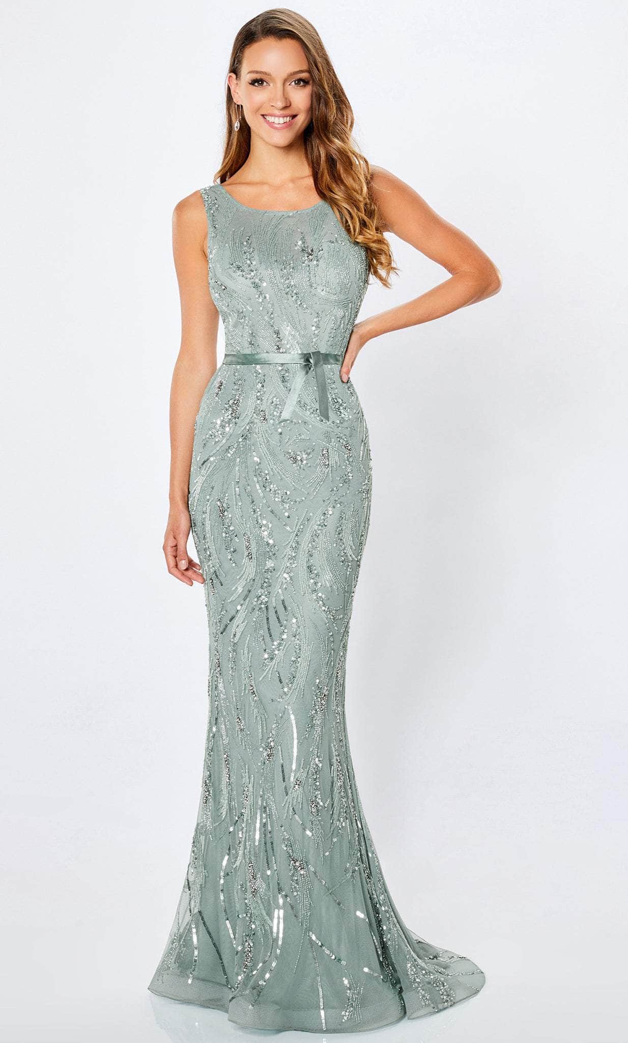 bedazzled maxi dress Montage By Mon Cheri 221965W - Long Tulle , Beading Sheath Dress