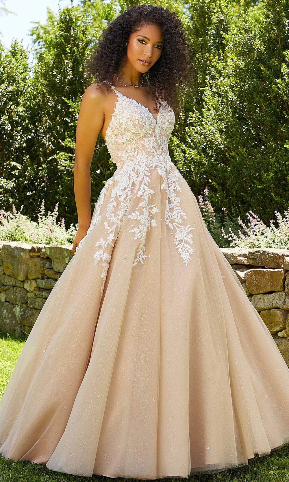 Mori Lee 47044 - Long Tulle A-Line Dress - Sleeveless, Spaghetti Straps, Beads, Appliques, Illusion Inset, Tulle, Open Back, Crisscross Strap Back, Zipper Closure ADASA Mori Lee 47044 - Long Tulle A-Line Dress - Sleeveless, Spaghetti Straps, Beads, Appliques, Illusion Inset, Tulle, Open Back, Crisscross Strap Back, Zipper Closure ADASA