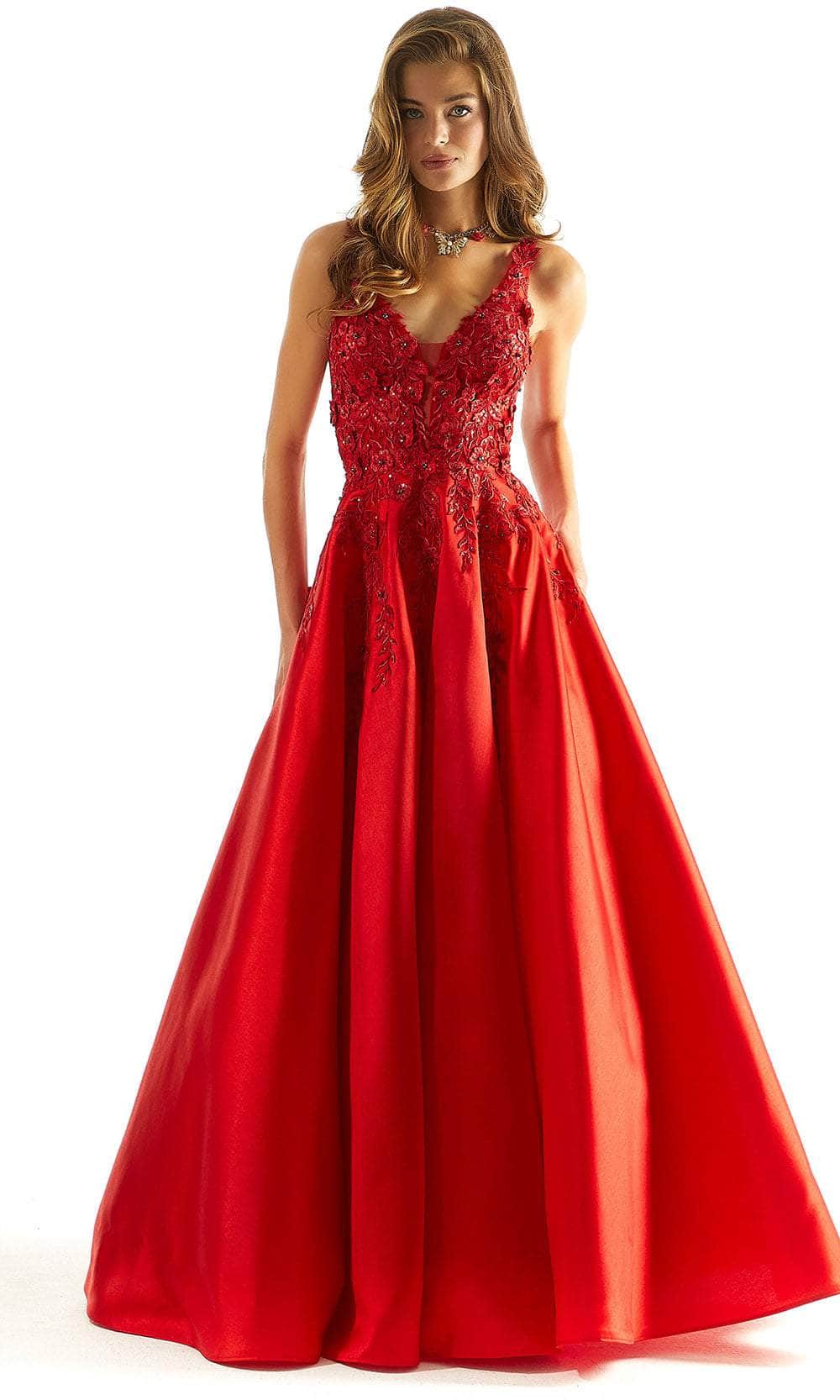 Mori Lee 49044 - Floral Detail Satin Prom Dress Prom Dress 00 /  Red