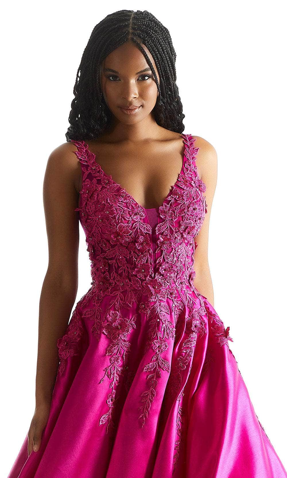 Mori Lee 49044 - Floral Detail Satin Prom Dress Prom Dress