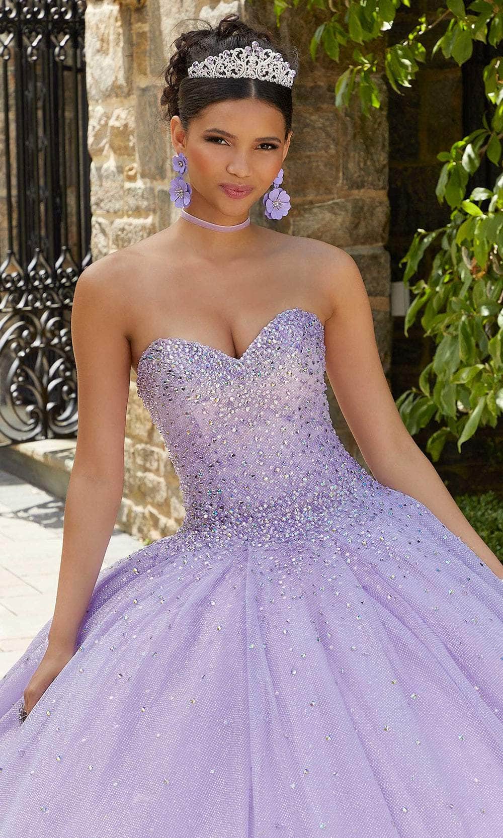 Mori Lee 89334 - Arm Sleeved Feathered Crystal Ballgown Ball Gowns