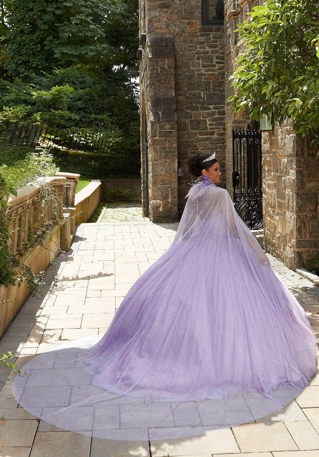 Mori Lee 89334 - Arm Sleeved Feathered Crystal Ballgown Special Occasion Dress