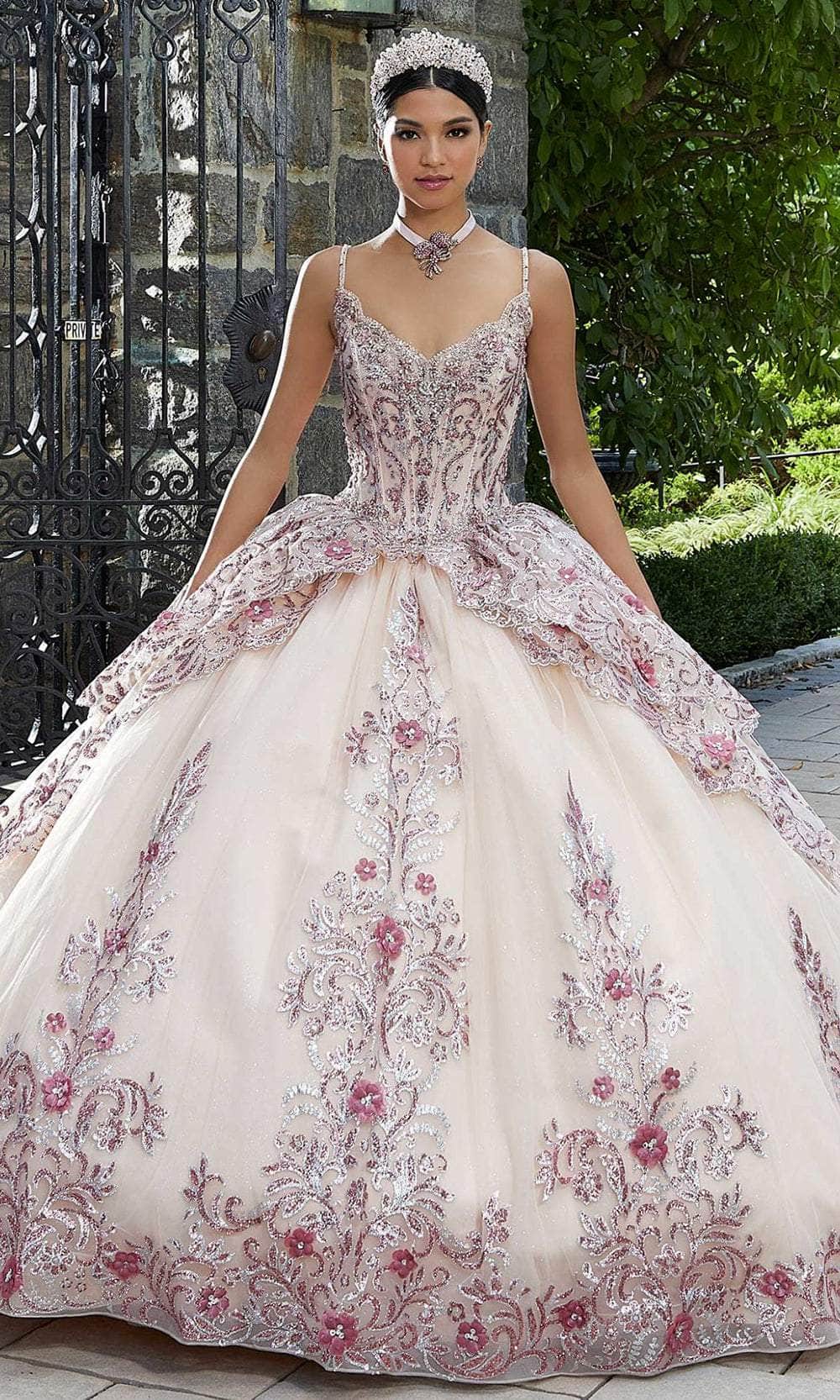 Mori Lee 89338 - Long Tulle Ballgown Dress - Spaghetti Straps, Scallop, Beads, Basque Waist, Lace-Up Back,, Layered Skirt, Voluminous, Floor Length, Mori Lee 89338 - Long Tulle Ballgown Dress - Spaghetti Straps, Scallop, Beads, Basque Waist, Lace-Up Back,, Layered Skirt, Voluminous, Floor Length,