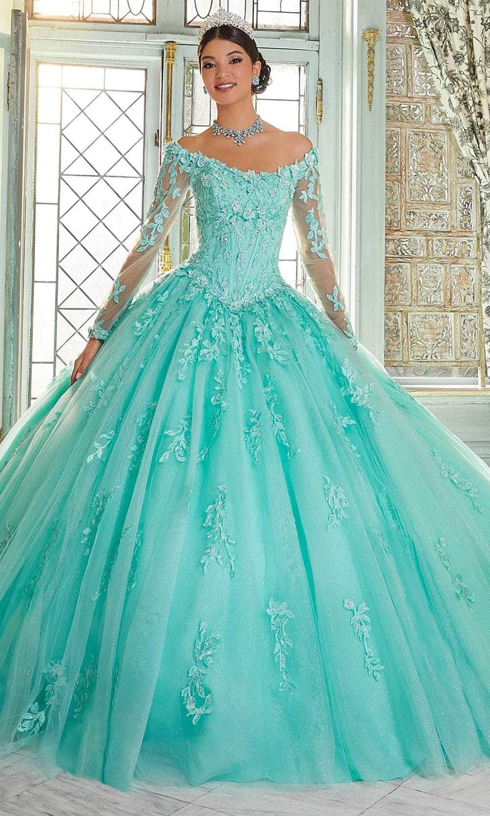 aqua beaded embroidered maxi dress Corset-Bodice Long Sparkly Beaded Formal Dress Aqua / XSmall