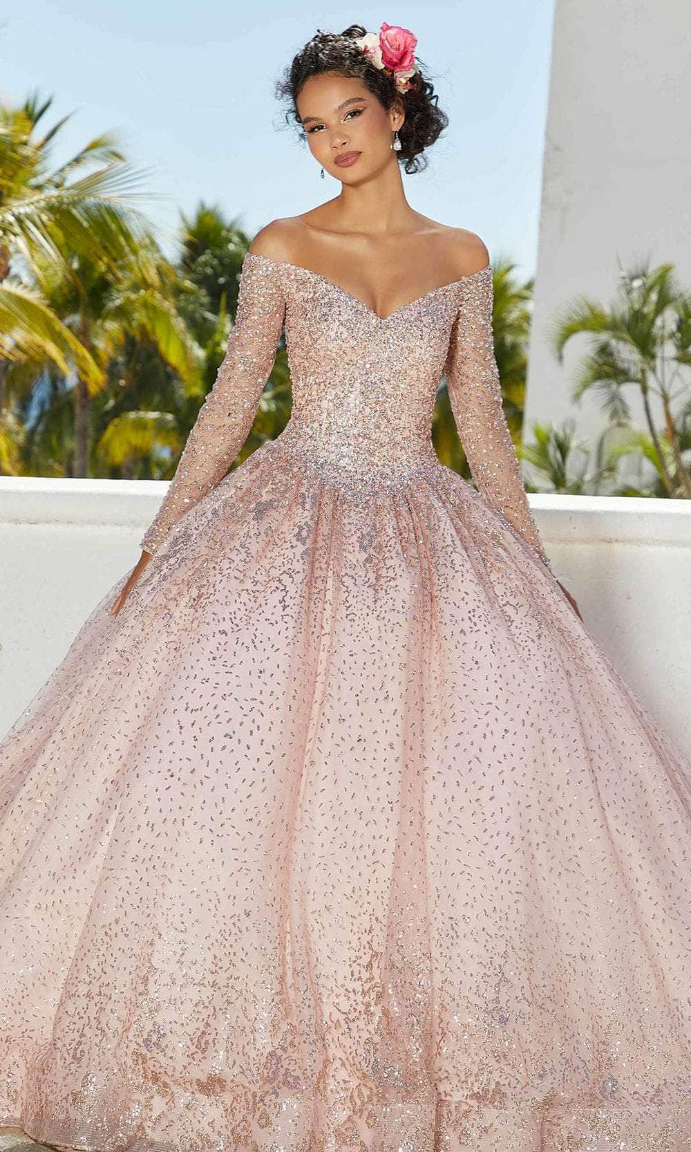 Mori Lee 89355 - Beaded Long Sleeves Quinceñera Dress Prom Dresses