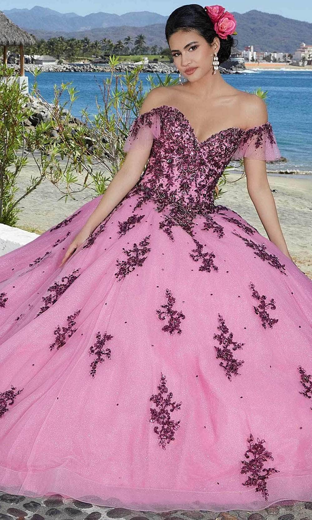 Mori Lee 89365 - Beaded Off-shoulder Ballgown Ball Gowns 00 / Dusty Rose, Wine