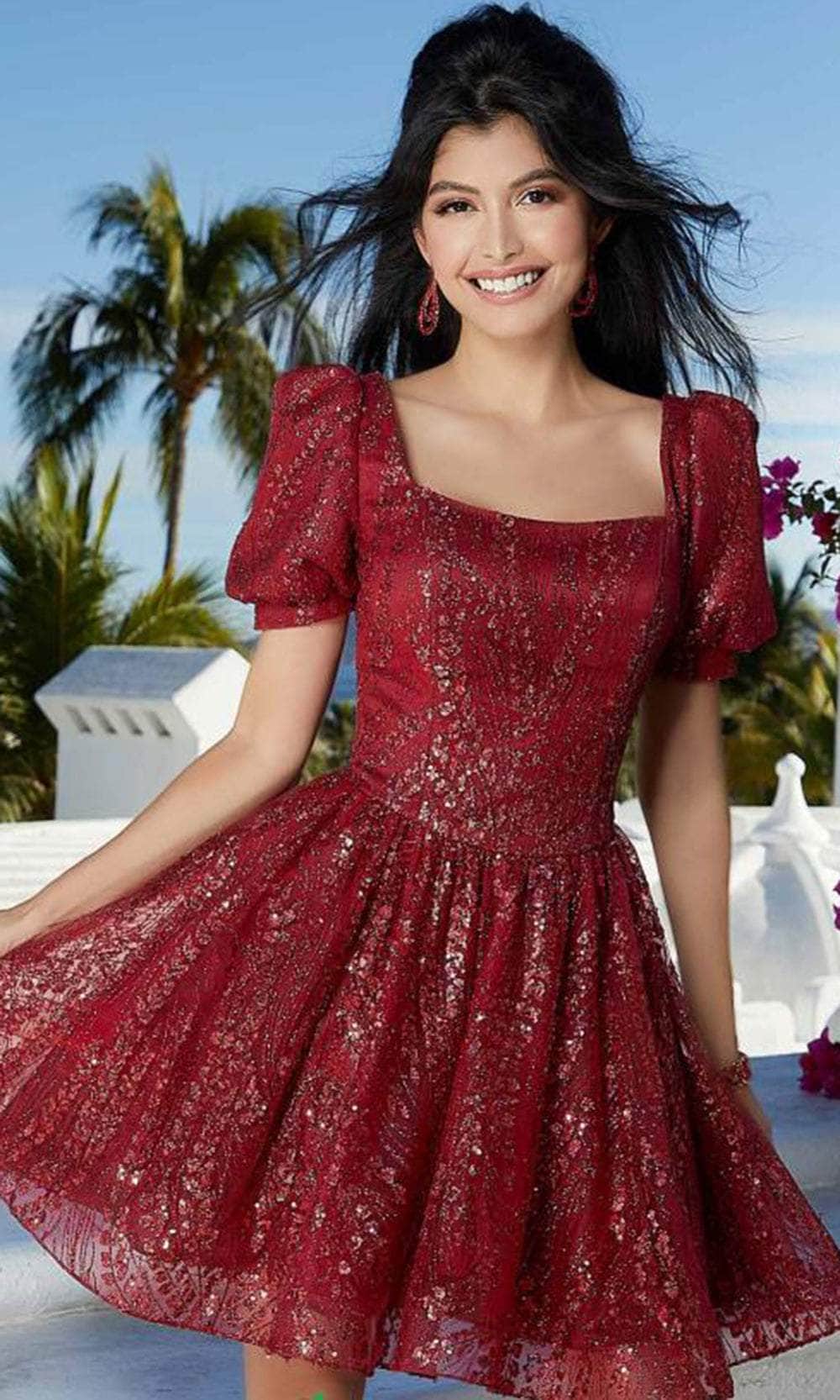 mori lee short dresses Mori Lee 9594 Feather Straps Sheer Bodice Short Damas Dress