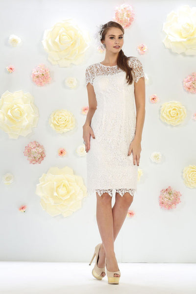May Queen MQ1253 Stylish Cap Sleeve Lace Formal Dress In Ivory