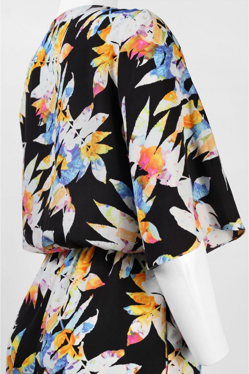 Muse - M2988M Tropical Dolman Romper in Black and Multi-Color