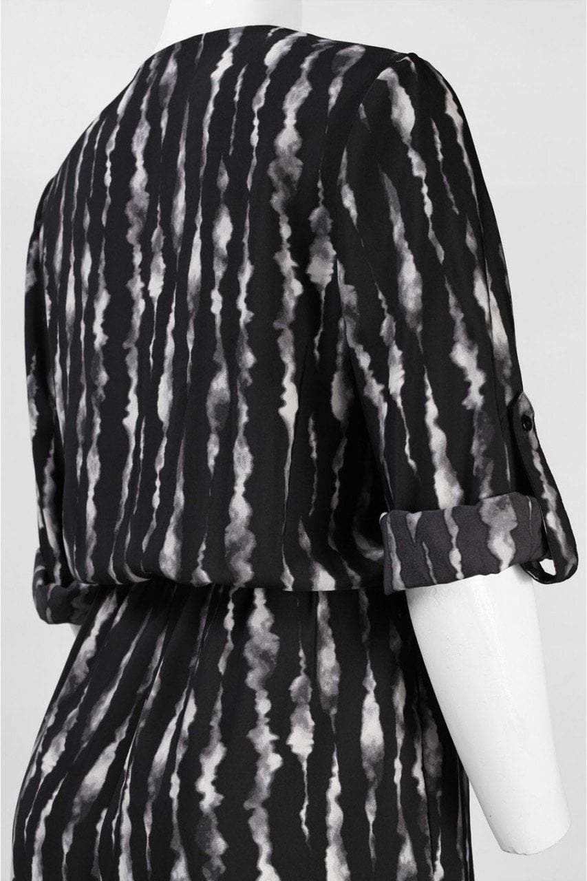 Muse - M3332M Cuffed Sleeve Surplice Romper in Black and White