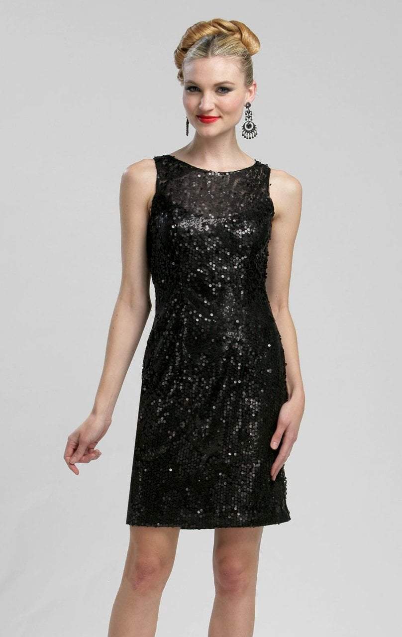Sue Wong - N3211 Sleeveless Jewel Illusion Sequined Sheath Dress in Black