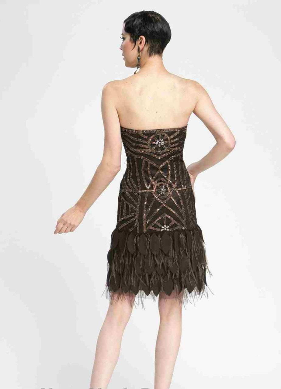 Sue Wong - N3449 Beaded Strapless Feather Cocktail Dress in Brown