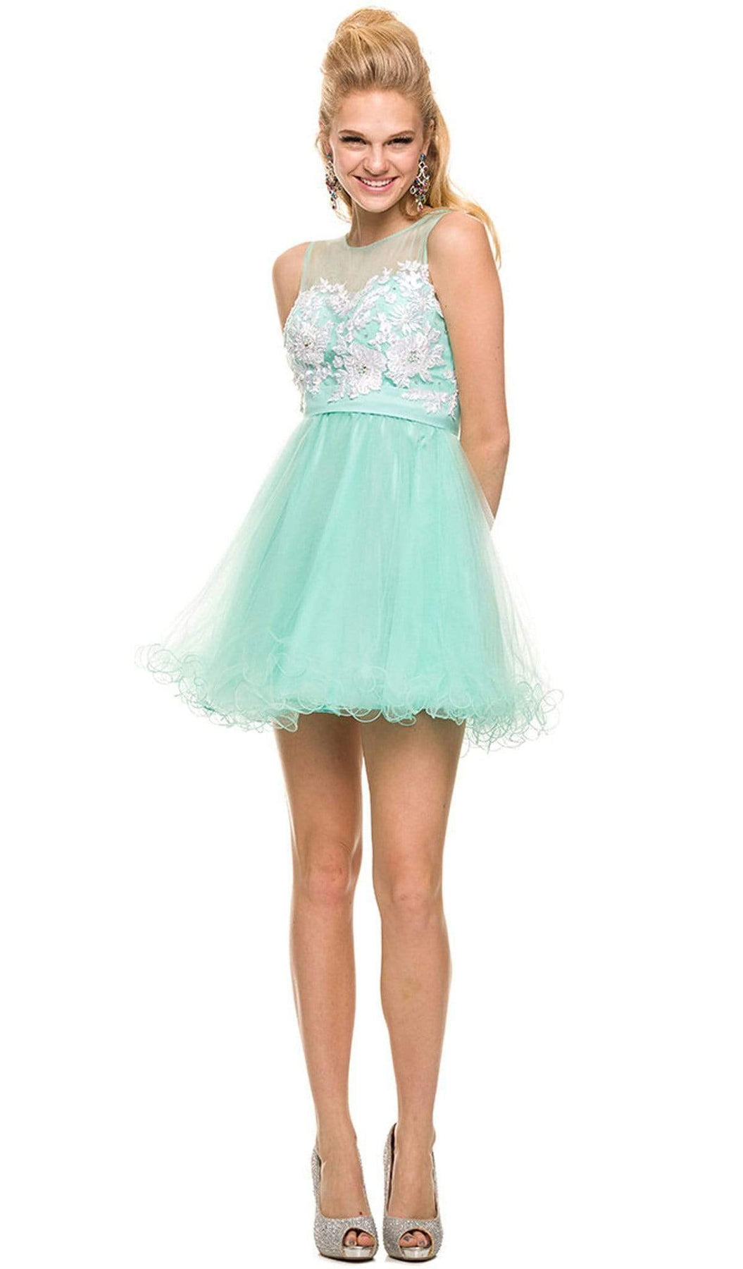 Nox Anabel - 6040 Embroidered Illusion Neck Dress Special Occasion Dress XS / Mint Green