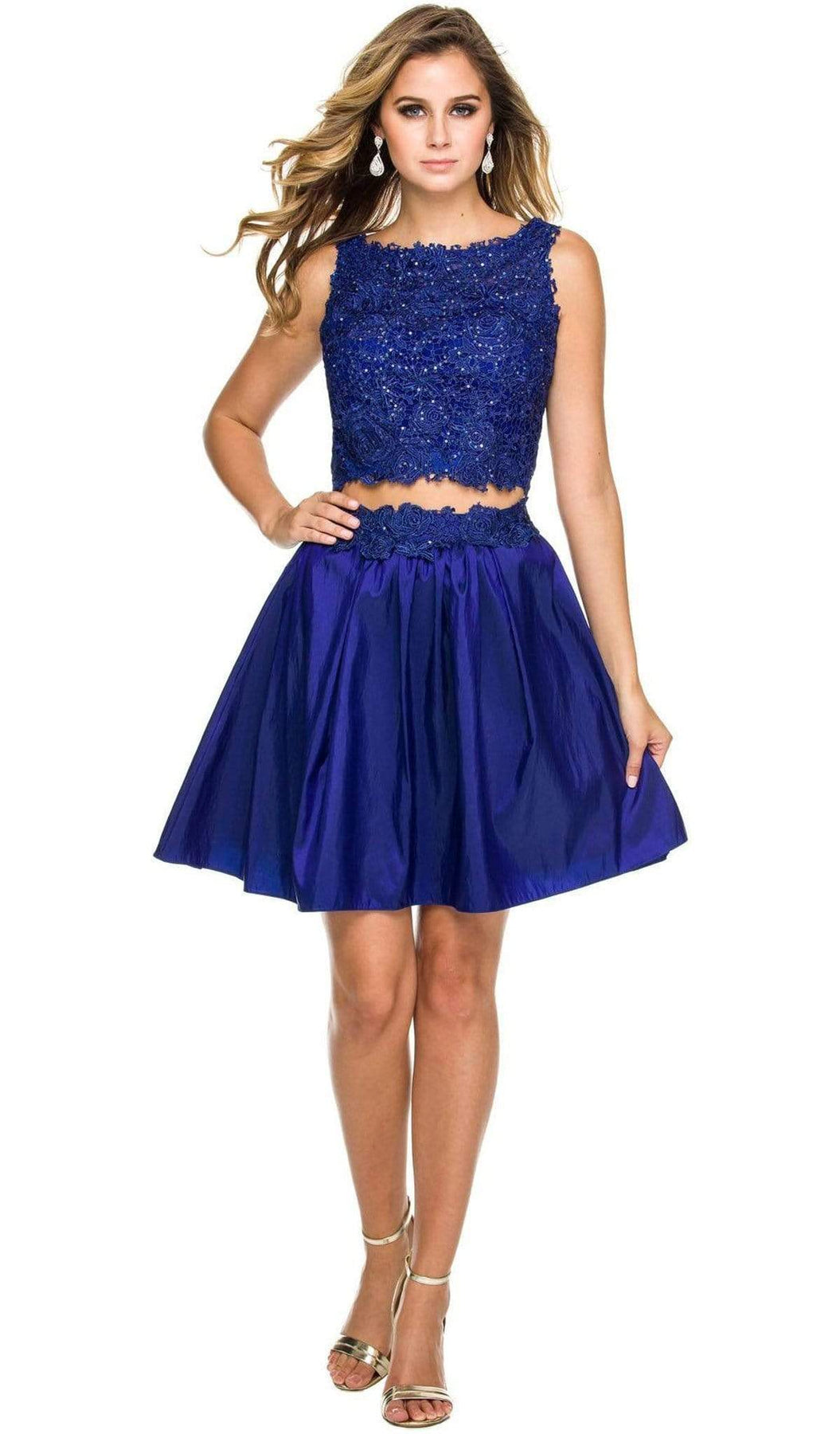 Nox Anabel - 6054 Embellished Bateau Neck Dress Special Occasion Dress XS / Royal Blue