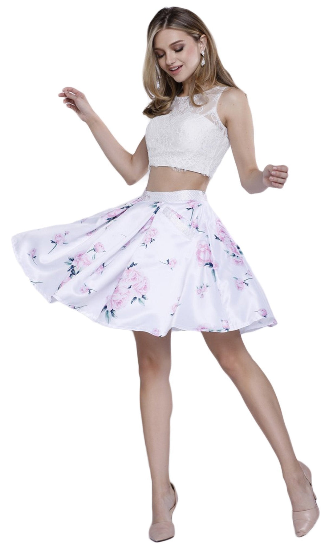 Nox Anabel - 6221 Two-Piece Bateau Floral A-Line Cocktail Dress Special Occasion Dress