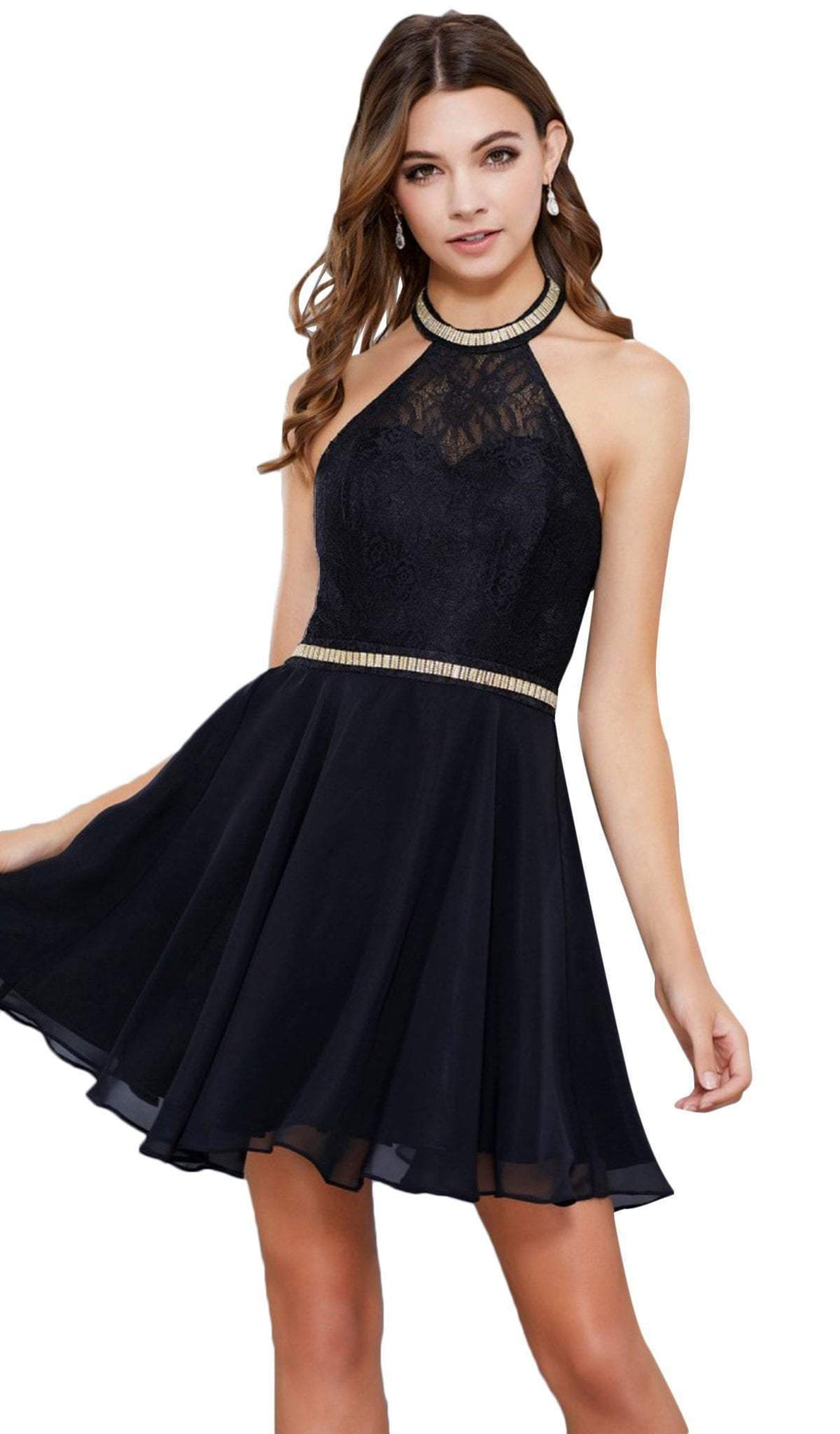 Nox Anabel - 6225 Illusion High Halter Lace Cocktail Dress Special Occasion Dress