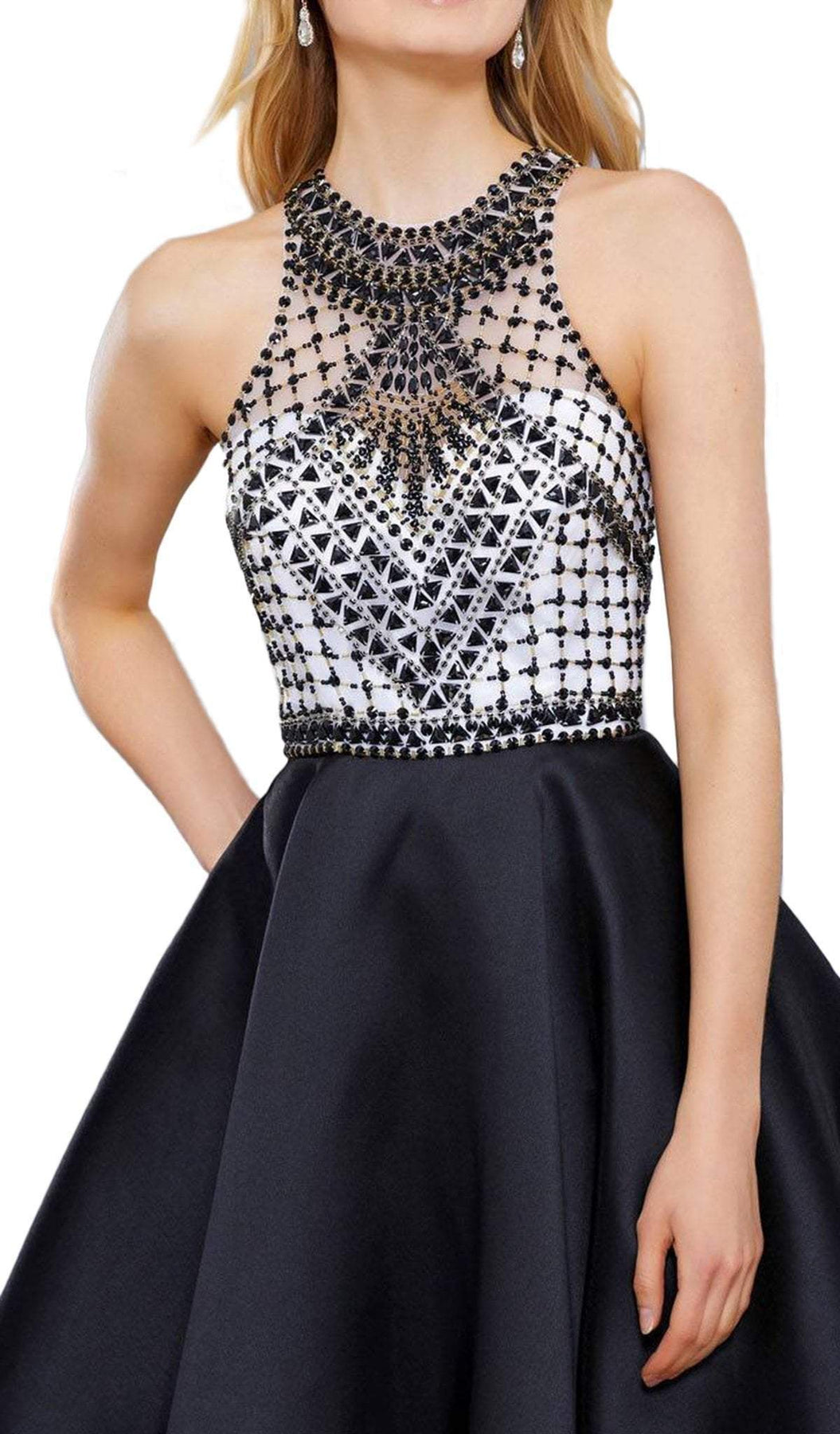 Nox Anabel - 6243 High Halter Illusion Lattice Cocktail Dress Special Occasion Dress