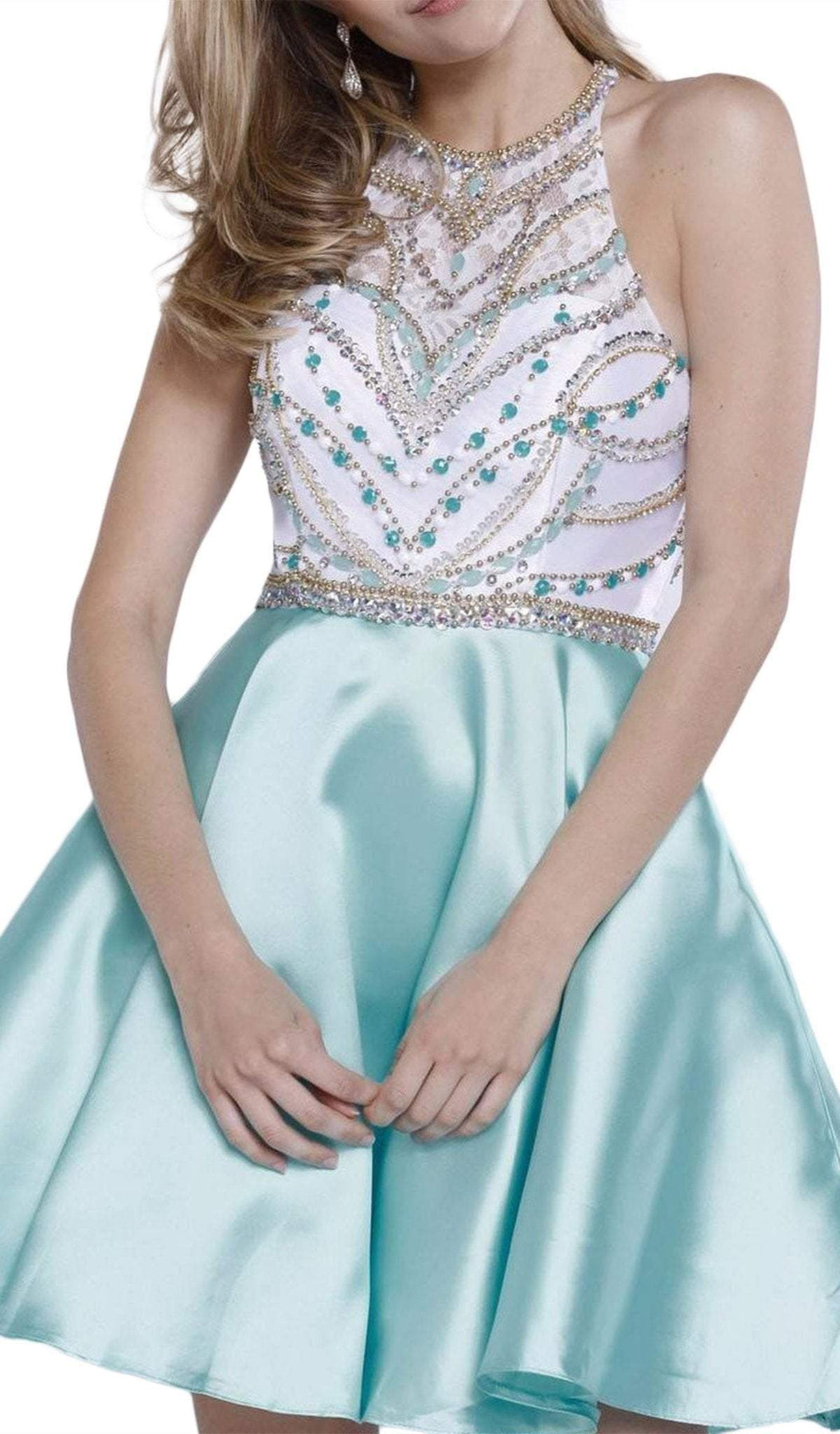 Nox Anabel - 6247 Beaded High Halter Illusion Satin Short Cocktail Dress Special Occasion Dress