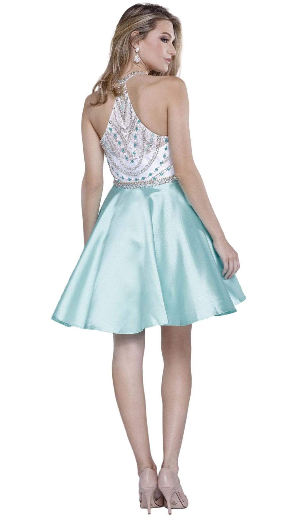 Nox Anabel - 6247 Beaded High Halter Illusion Satin Short Cocktail Dress Special Occasion Dress