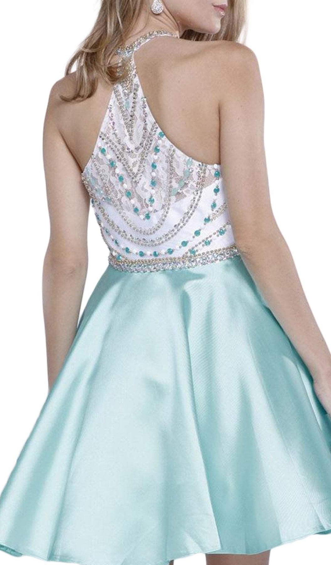 Nox Anabel - 6247 Beaded High Halter Illusion Satin Short Cocktail Dress Special Occasion Dress