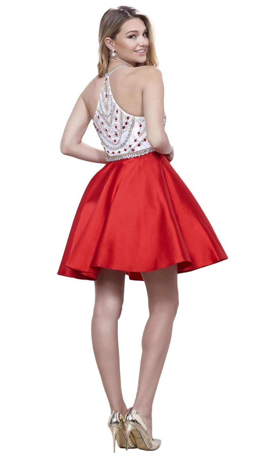 Nox Anabel - 6247 Beaded High Halter Illusion Satin Short Cocktail Dress Special Occasion Dress