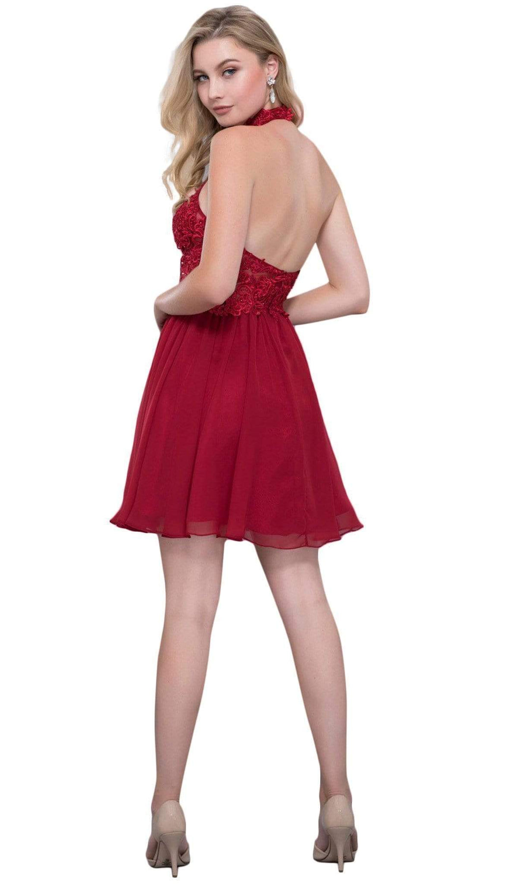 Nox Anabel - 6308 Ornate Lace Appliqued Illusion Halter Dress Special Occasion Dress