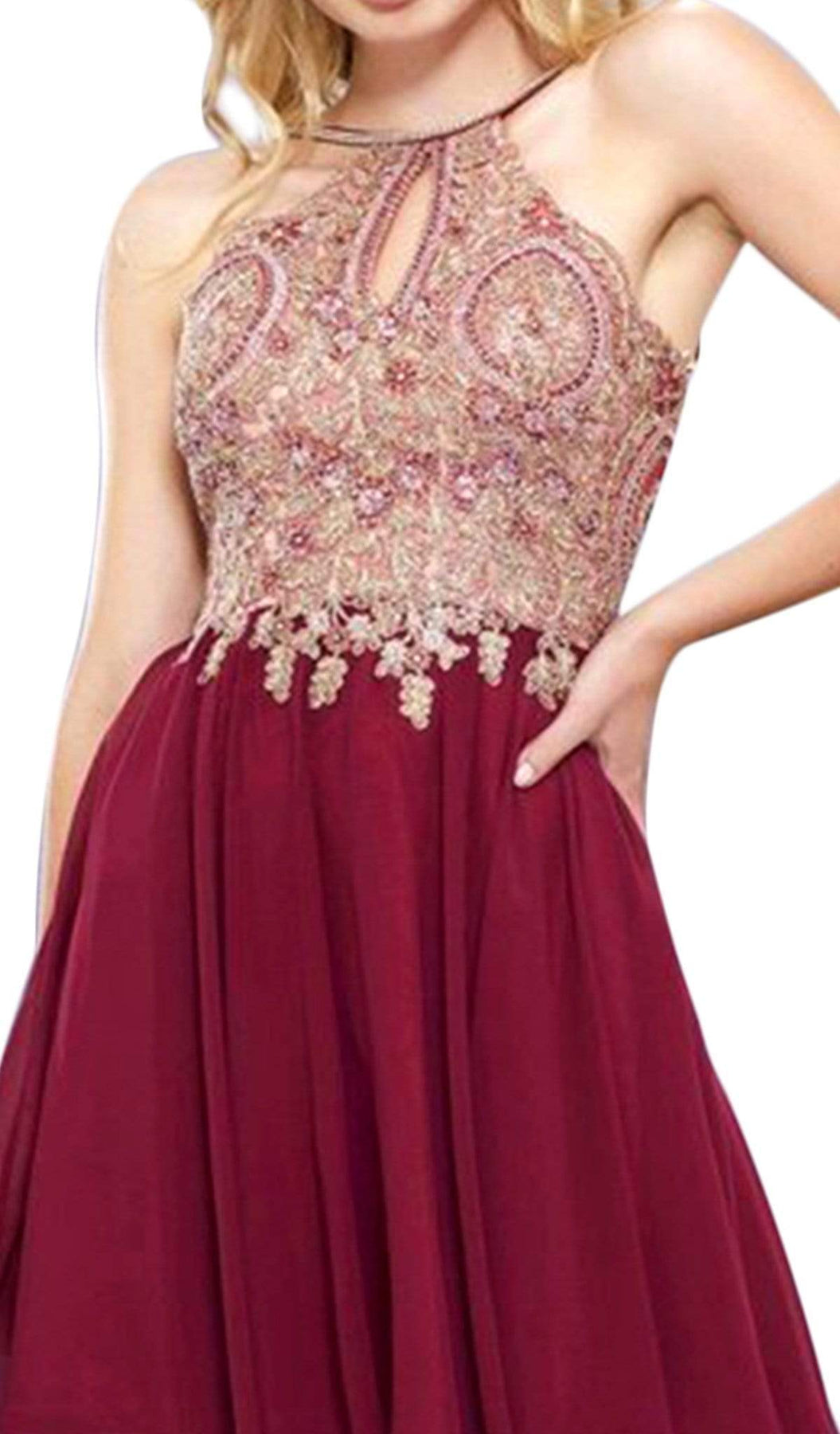 Nox Anabel - 6324 Ornate Lace Cutout Bodice Halter Dress Special Occasion Dress