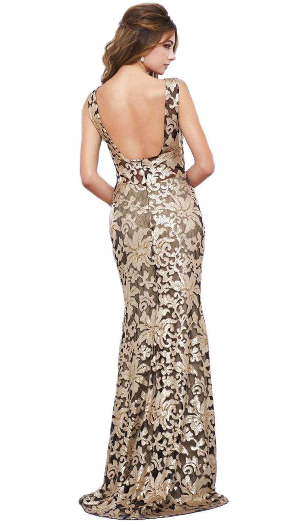 Nox Anabel - 8260 Sleeveless Sequined Lace Evening Dress Special Occasion Dress