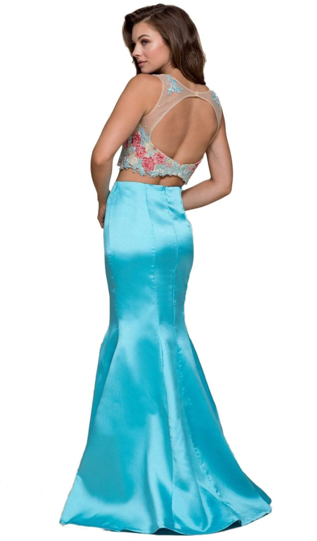 Nox Anabel - 8287 Two-Piece Crop Top Floral Lace Long Dress Special Occasion Dress