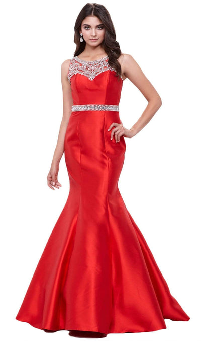 Nox Anabel - 8299 Sleeveless Gemstone Embellished Trumpet Gown Special Occasion Dress XS / Red