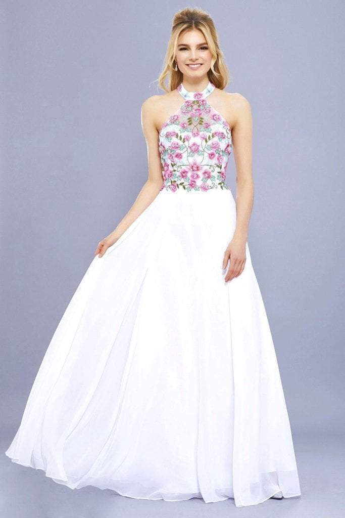 Nox Anabel 8326 Floral Illusion Halter Chiffon Gown - 1 pc White in size S Available CCSALE S / White