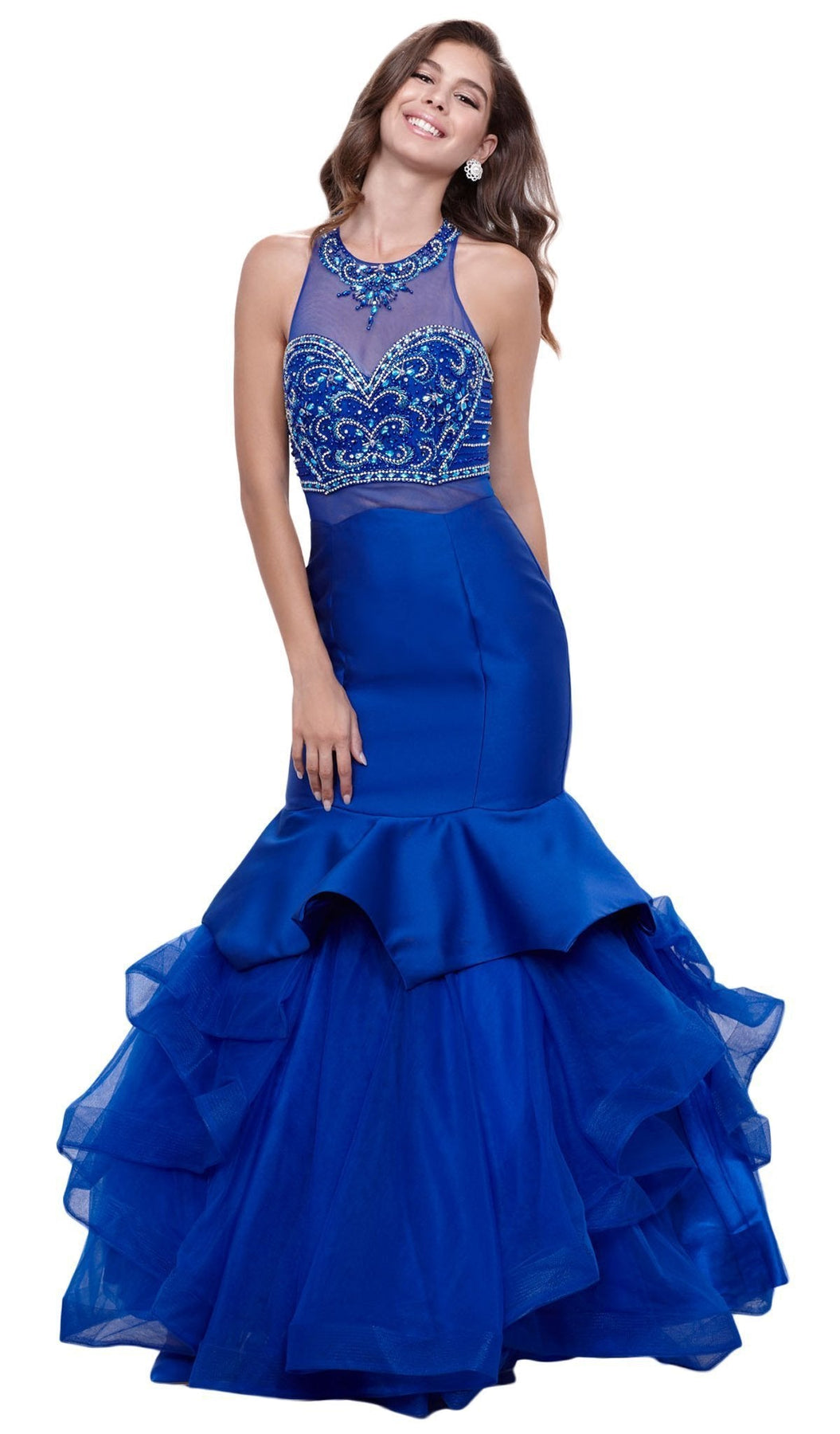 Nox Anabel - 8332 Sleeveless Halter Neck Beaded Long Mermaid Dress Special Occasion Dress XS / Royal Blue
