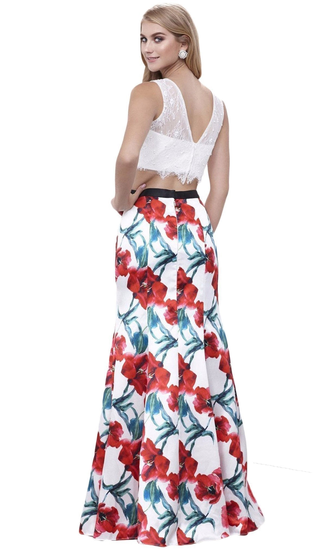 Nox Anabel - 8342 Sleeveless Lace Floral Trumpet Evening Dress Special Occasion Dress