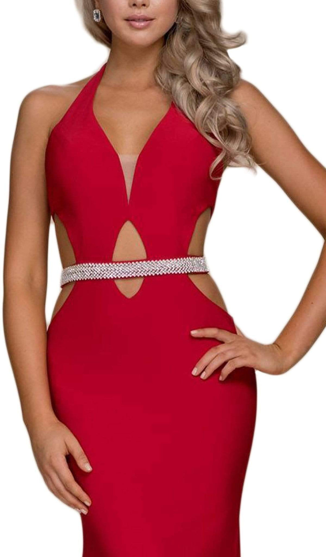 Nox Anabel - A046 Plunging Halter Embellished Sheath Dress Special Occasion Dress