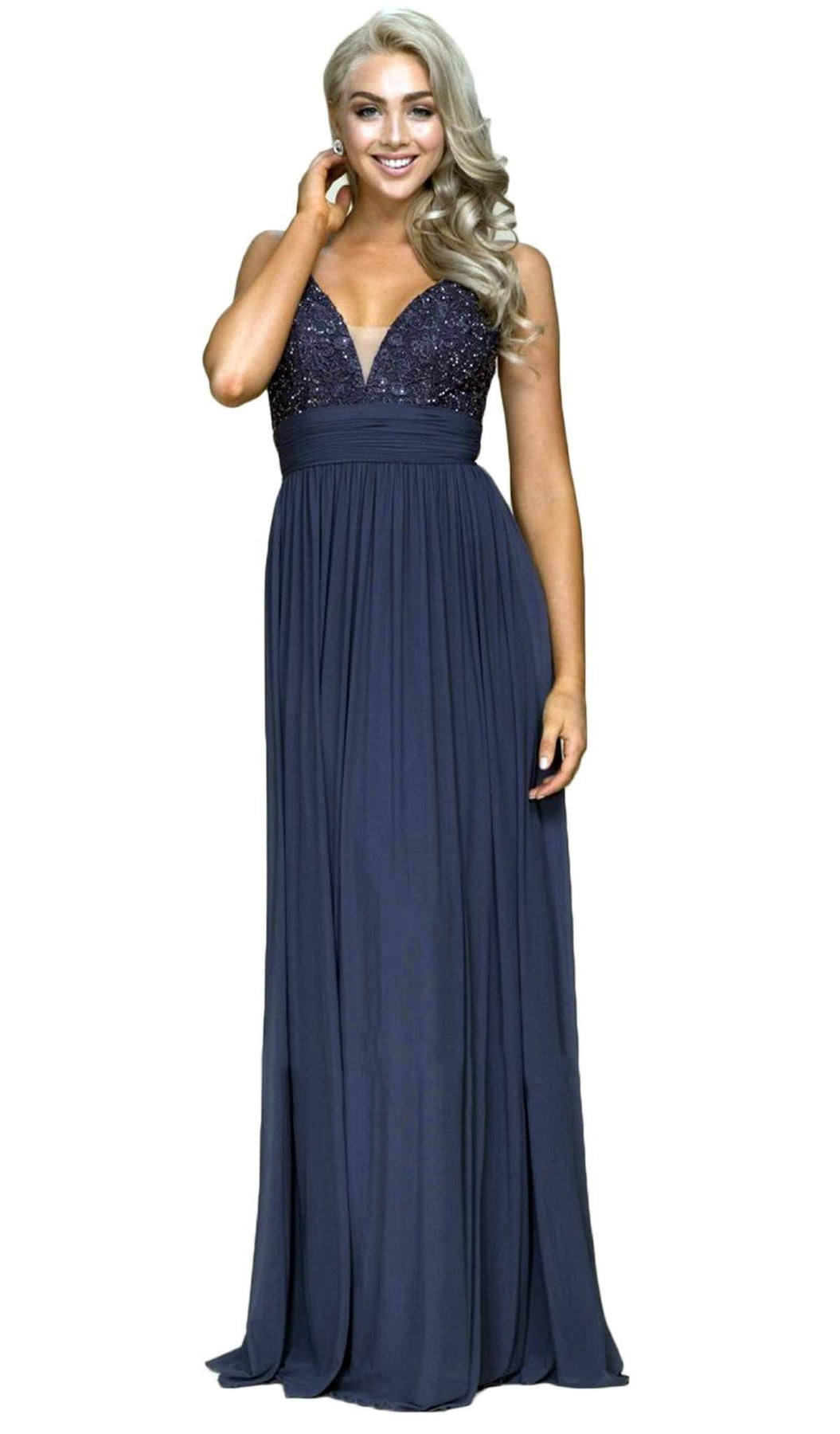 Nox Anabel - A070 Ornate Bodice Empire A-Line Gown Special Occasion Dress XS / Steel