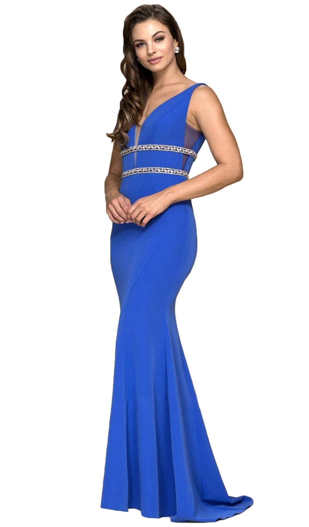 Nox Anabel - A076 Sleeveless Jewel-Banded V-Neck Mermaid Gown Special Occasion Dress