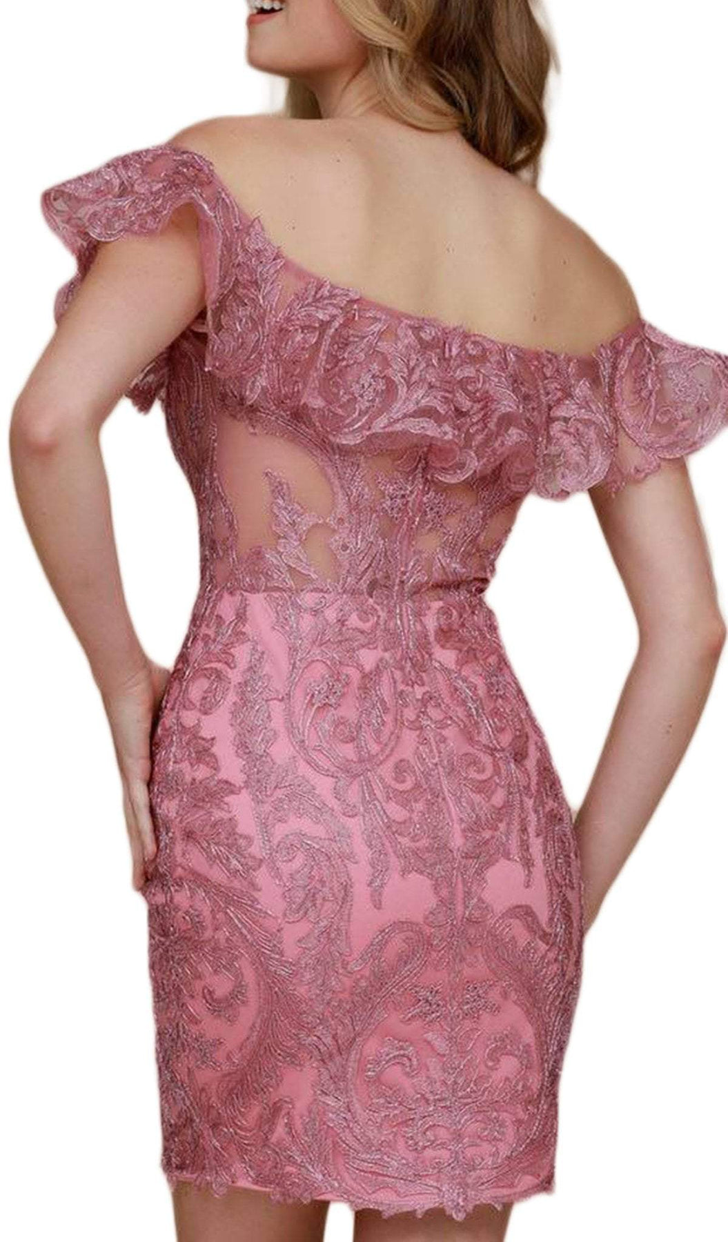 Nox Anabel - A611 Embroidered Ruffled Off-Shoulder Fitted Dress Special Occasion Dress