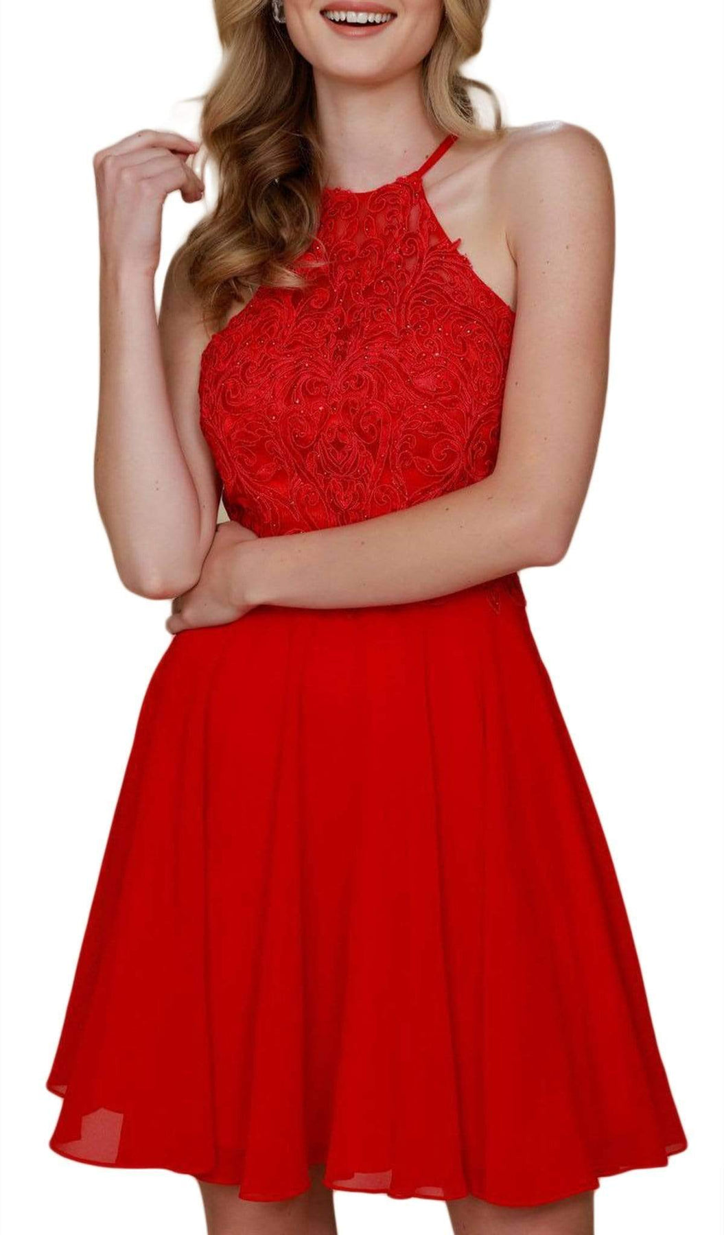 Nox Anabel - A615 Embroidered Halter Neck Chiffon A-line Dress Special Occasion Dress