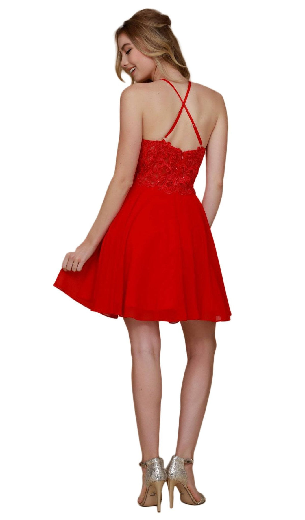 Nox Anabel - A615 Embroidered Halter Neck Chiffon A-line Dress Special Occasion Dress