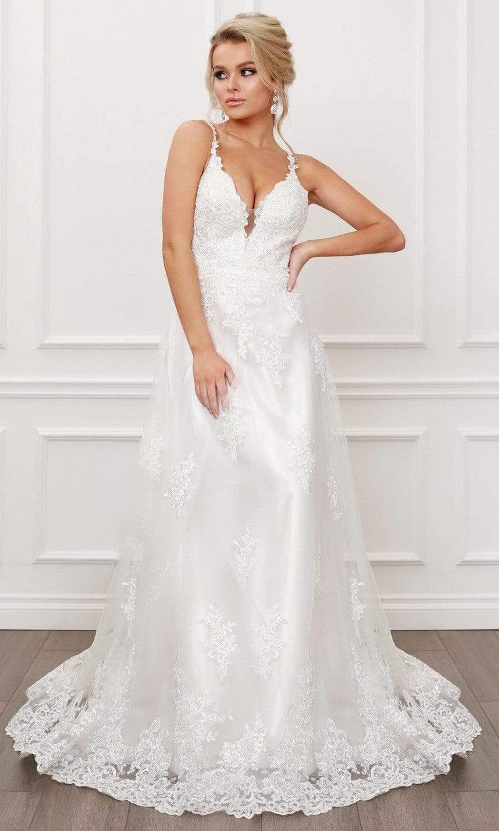 Nox Anabel - C461 Lace Applique Long A-Line Wedding Gown Wedding Dresses