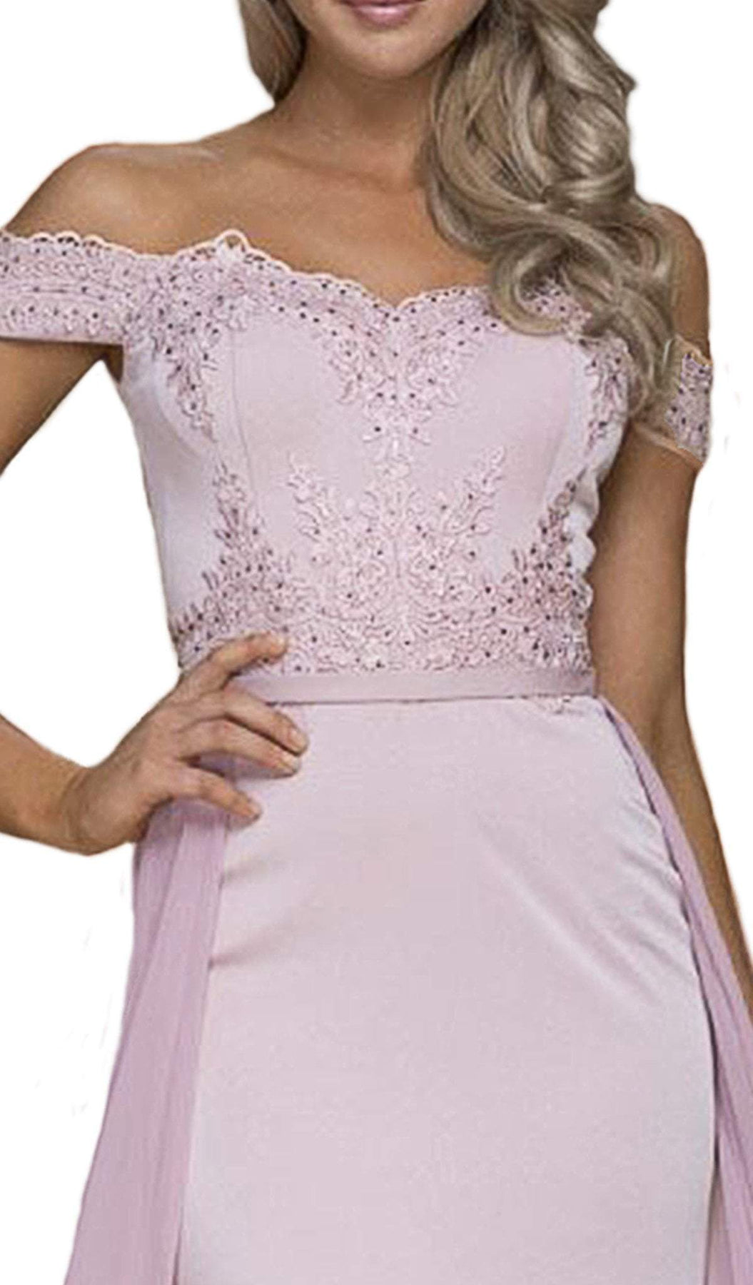 Nox Anabel - E014 Embellished Off-Shoulder Sheath Dress Special Occasion Dress