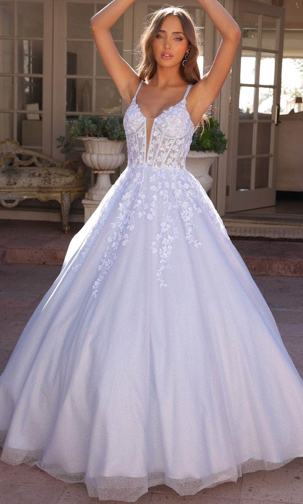 Nox Anabel H1357 - Double Strap Embroidered Ballgown Special Occasion Dress 4 / Bahama Blue