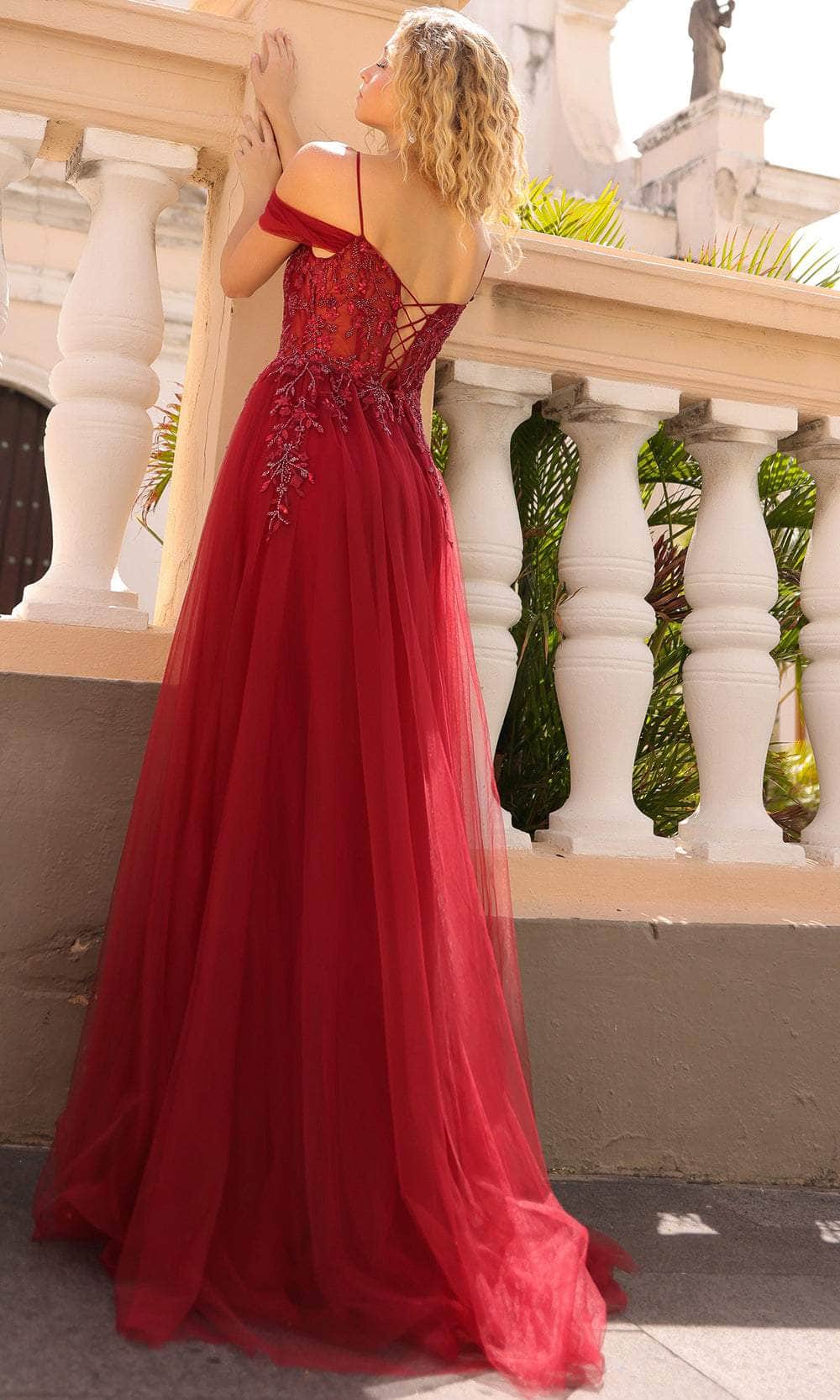Nox Anabel L1362 - Floral Embroidered Plunging Neck Gown Prom Gown