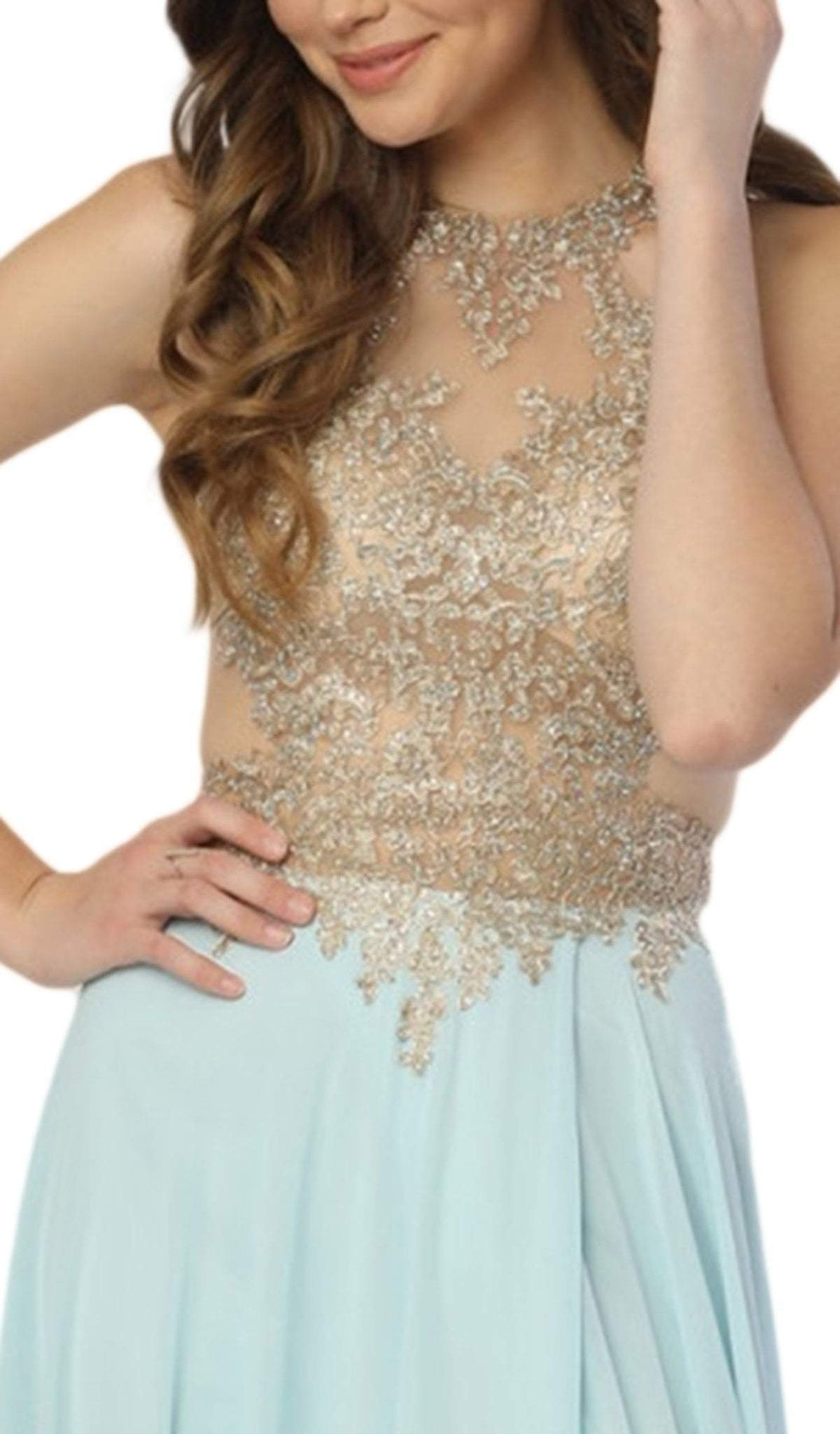 Nox Anabel - S202 Gilded Halter A-line Dress With Slit Special Occasion Dress