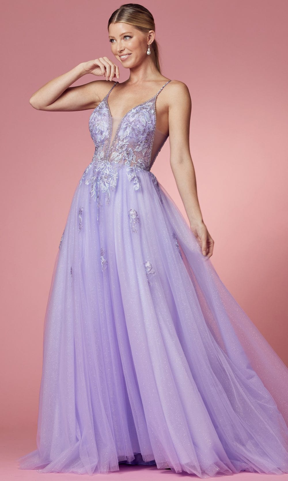 Nox Anabel T1012 - V-Neck Embellished Prom Gown Prom Dresses