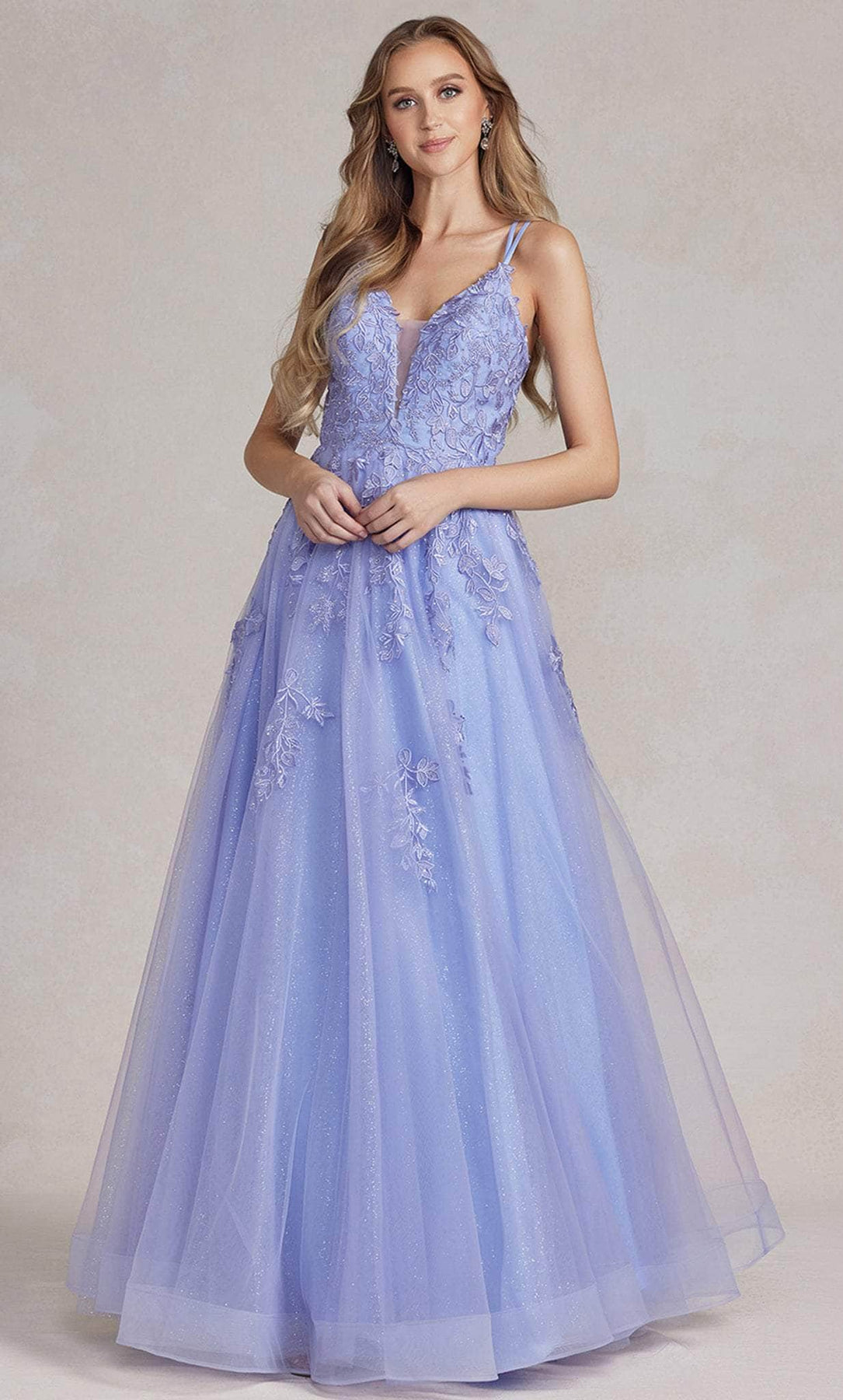 Nox Anabel T1136 - Plunging V-Neck A-line Dress Prom Dresses 00 / Periwinkle