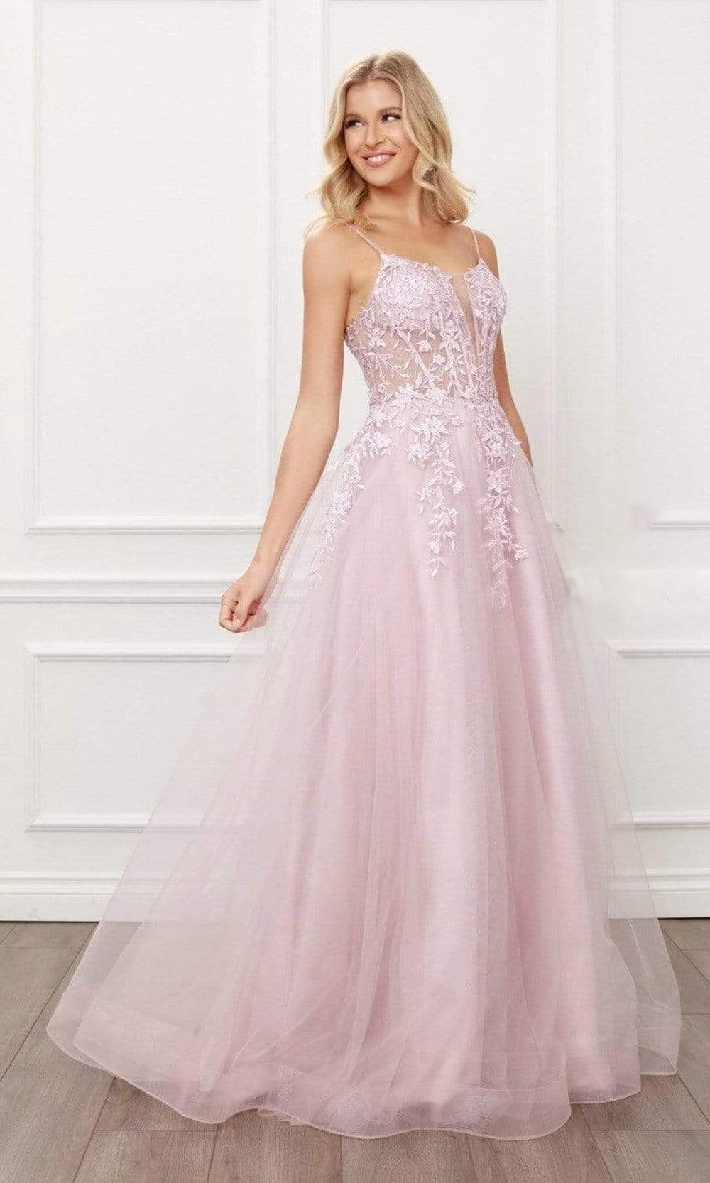 Nox Anabel T449 - Long A line Dress - Spaghetti straps, Corset, Illusion, Fitted bodice, Embroidery, Tulle, Mid back, Back zipper, Full length, Sheer panel ADASA Nox Anabel T449 - Long A line Dress - Spaghetti straps, Corset, Illusion, Fitted bodice, Embroidery, Tulle, Mid back, Back zipper, Full length, Sheer panel ADASA